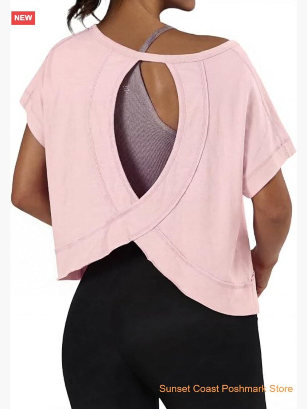 Women's Open Back Workout Top Backless Athletic Shirt Crop Running Tee Yoga